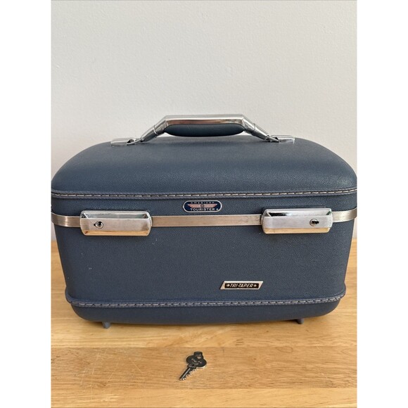 Handbags - Vintage American Tourister Case With Key Blue Train Carry On Tri Taper